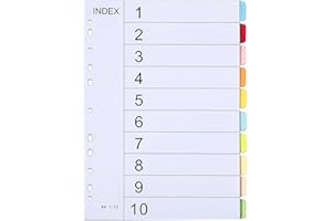 YDYXIEJI A4 File Dividers 5 Pack, 1-10 Part Coloured Page, Multi Hole Punched Tabbed Index Dividers Folders for Lever Arch Files & Ring Binder