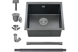 Black Kitchen Sink, 40X40CM Stainless Steel Single Bowl, BoomHoze Outdoor Campervan Small Sink with Silencer Pad, Drainer Fittings, Undermount, Drop in Flushmount or Topmount Installation