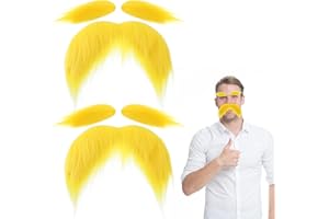 HAIFAFAFAING Juego de 2 piezas de bigote y cejas falsas amarillas autoadhesivas, pelo facial esponjoso para disfraces de Halloween, cosplay y fiestas de disfraces divertidas, Amarillo, talla única