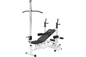 GORILLA SPORTS® Stazione Multifunzione - Regolabile in Molte Posizioni, Lat Machine, Maniglie Dip, Portabilanciere, Estensioni delle Gambe, Stazione Butterfly - Panca Pesi, da Palestra, Fitness