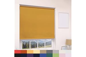 CAECUS Ochre Blackout Roller Blind Metal Fittings Trimmable UV Protection Thermal Properties Premium Fabric Home Office Bedroom Kids Room Child Safe Easy Fit 120cm Width x 160cm Drop
