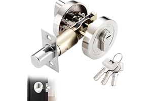 XEERUN Single Cylinder Deadbolt, 35-50mm Round Security Lock with Key, Zinc Alloy Deadbolt Standard Size, Invisible Modern Door Locks, for Bathroom, Bedroom, Entrance Doors, Silver