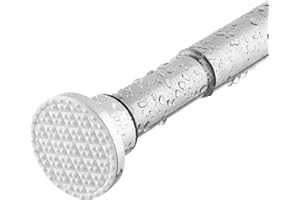 TIEMLET Asta per tenda da doccia in argento, senza foratura, in acciaio inox, allungabile, asta telescopica per la vasca da bagno, da 70 a 195 cm