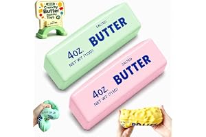 2-pack krispigt smör squishy asr-pärlfylld, långsamt stigande sensorisk fidget kläm-texturerad smör squishies, mjuk töjbar bärbar studsande lugnande ångestlindrande verktyg för vuxna (2 st - b)