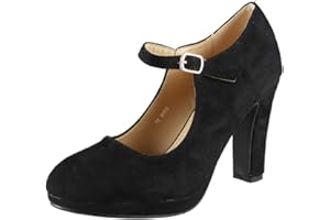 LOUDLOOK Womens Mary Jane Court Plarform Shoes Ladies Suede Party Buckle High Heel Size 3-8…