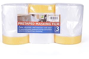 TAPEBEAR Pre-Taped Masking Film, Tape And Drape, Plastic Dust Sheeting Roll, Self-Adhesive Painters Masking Tape Cover, For Appliance And Furniture, Dust-Proof, 22inch X 30yard, 3Rolls