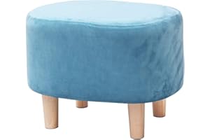 LEITING Ottoman Footstool Footrest Foot Stool Pouffe Padded Modern Home Living Room Bedroom Oval Seat with Removable Velvet Stool Cover 4 Beech Wooden Legs (B-Blue)