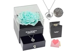 RSUARSUA Preserved Rose with I Love You Necklace Gift Box - Enchanted Real Rose Petals Romantic Gifts for Her Girlfriend Wife Mum on Valentine's Day Mother's Day Anniversary Birthday Christmas