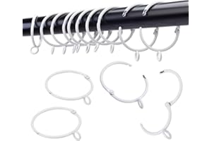 Öffnende Vorhangringe mit Öse, 24 weiße Vorhangringe, Gardinenringe 3,8 cm Innendurchmesser, Scharnier-Schnappverbindung, passend für Gardinenstangen bis 3,2 cm TXZWJZ