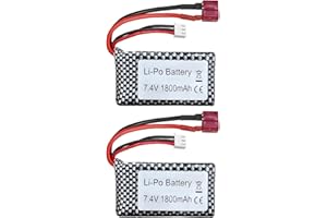 BLLRC 2PCS 7.4V 1800mAh T-plug Lithium Battery for WLTOYS 144001 12402 12403 12404 12423 12428 A959-B A969-B A979-B K929-B High Speed ​​Car Drift Race RC Toys 4WD Off-Road Model Battery