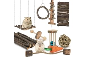 TMBMLPP Hamster Chew Toys Set, Small Animal Teething Toys, Dwarf Hamster Toys, Guinea Pig Chew toys, Boredom Breaker Cage Accessories - Wood Sticks Ladder Bell Roller, for Rat Gerbil Guinea Pigs