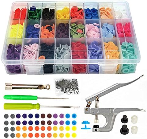 375pcs Button Snaps T5 Plastic Resin Press Studs Snap Fasteners Poppers with Snap Pliers Tool Set
