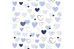 Pingianer - Tessuto, 100% cotone, motivo cuori, adatto per bambini, vendita al metro, per lavori di cucito artigianali (coniglio, luna, cuore, bianco), (cuore, bianco e blu, 100 x 160 cm)