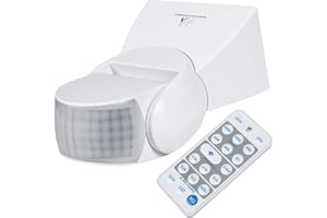 Maclean MCE241 Détecteur de Mouvement Infrarouge Interrupteur Automatique avec télécommande IP65 Angle de détection de 180° jusqu'à 12 m