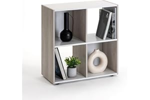 LOLAhome Estantería librería Cubo con 4 Huecos y 2 Niveles de Tablero Laminado Bicolor de Madera Beige y Blanca de 62x60x29 Adecuada para Estudio, Oficina, Sala de Estar, Dormitorio