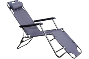 Outsunny Sonnenliege mit Kissen, Klappbare Strandliege, 2-Stufige Gartenliege, 2-in-1 Relaxliege, Metall + Oxfordstoff, Grau 135 x 60 x 89 cm