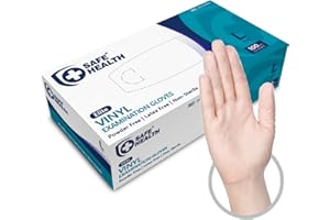 Safe Health Gants d'examen Jetables en Vinyle Taille L Transparent, Boîte de 100 gants, Sans poudre Sans latex Hypoallergéniques, Soins médicaux Aliments Nettoyage, 3 Mil