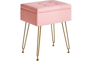 IBUYKE Multifunzionale Stoccaggio Vanity Sgabello con Flip Table, Gambe in Metallo Regolabili & Pelle PU - 40x30x48cm Poggiapiedi ottomano per Trucco, Soggiorno, Ingresso Rosa WBD014P