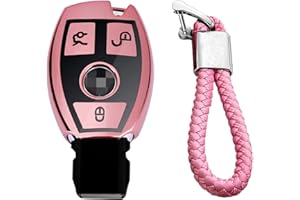 M.JVisun Miękki TPU Kluczyk Samochodowe Etui na Klucze dla Mercedes-Benz A Klasa B C E S G M V Klasa CLA CLS GLA GLC GLE GLK GL GLS SL SLK SLC Viano dla Metris - Lśniący Różowy - Spleciony Breloki