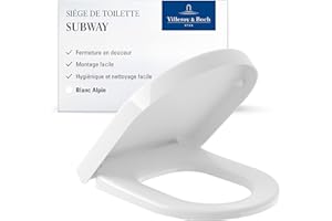 Villeroy & Boch Subway abattant WC- Abattant toilettes White brillant avec ferm. auto. - Abattant toilettes amovible incassable en Duroplast - Couv. waters élégant forme de D - Pièce rechange orig.