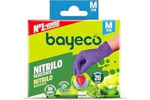Bayeco - Guantes de nitrilo desechables Morados - Talla M - Pack 20 uds - Sin polvo y sin Látex - Texturizados para mayor agarre