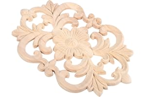 ‎AKOZON Akozon Wooden Ornament Ornament 1 Piece Wooden Carved Onlay Applique Unpainted Furniture for Front Door Cabinet Decoration Furniture Wall Corner Decoration Carving (22 x 14 cm)