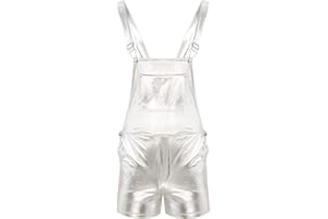 RUNQHUI Mens Metallic Dungaree Shiny Bib Overalls Suspender Straps Shorts for Nightclub Party Costume Clubwear