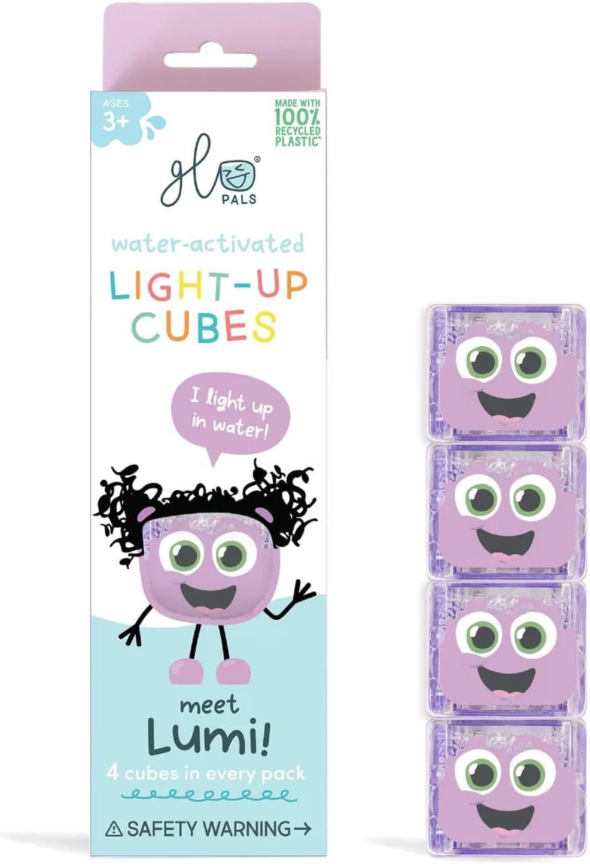 Glo Pals Original Water-Activated Light-up Sensory Bath Toy. 4 Reusable Light-Up Cubes. Kids Colourful Bath Time Fun. Childrens Light-up Sensory Play. Gift Suitable for Boys & Girls 3+ (Lumi - Purple)