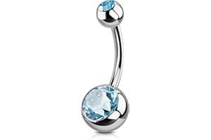 OUFER Solid Titanium Belly Bars 14G Navel Rings Grade 23 Titanium Ball Double Clear Gem 1.6mm