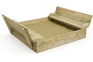 Wickey Bac à Sable Flippey – Bac à Sable en Bois Robuste 150x165cm, avec Couvercle Pliable et siège intégré, résistant aux intempéries – Jeu extérieur pour Enfants