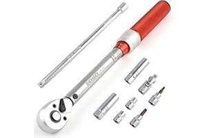 BINGCOBBER 3/8" Clé dynamométrique,5-60 Nm Clé à Cliquet 90 dents,Douilles à Bougie Magnétique, Torx et Douilles, précision±3% Pour Vélo Moto