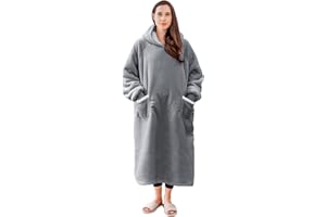 ‎AISBO Aisbo Sherpa Hoodie Decke mit Ärmeln - Übergroße Tragbare Kuscheldecke mit Kapuze Blanket zum Anziehen Damen Erwachsene, Hellgrau Warme Dicke Ärmeldecke 130x82cm Herren als Geschenke