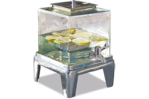 ‎LOBERON LOBERON Osric drinks dispenser with base and handy tap, capacity approx. 6 litres, table accessory, water dispenser, glass, stainless steel, aluminium, clear/silver