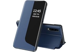 QIWEIQING Huawei P30 Lite Funda Carcasa Espejo Mirror Design Caso Clear View PC + Premium PU Piel Standing Protectora Flip Folio Cover Cubierta para Huawei Nova 4E. Flip Mirror Blue QH3