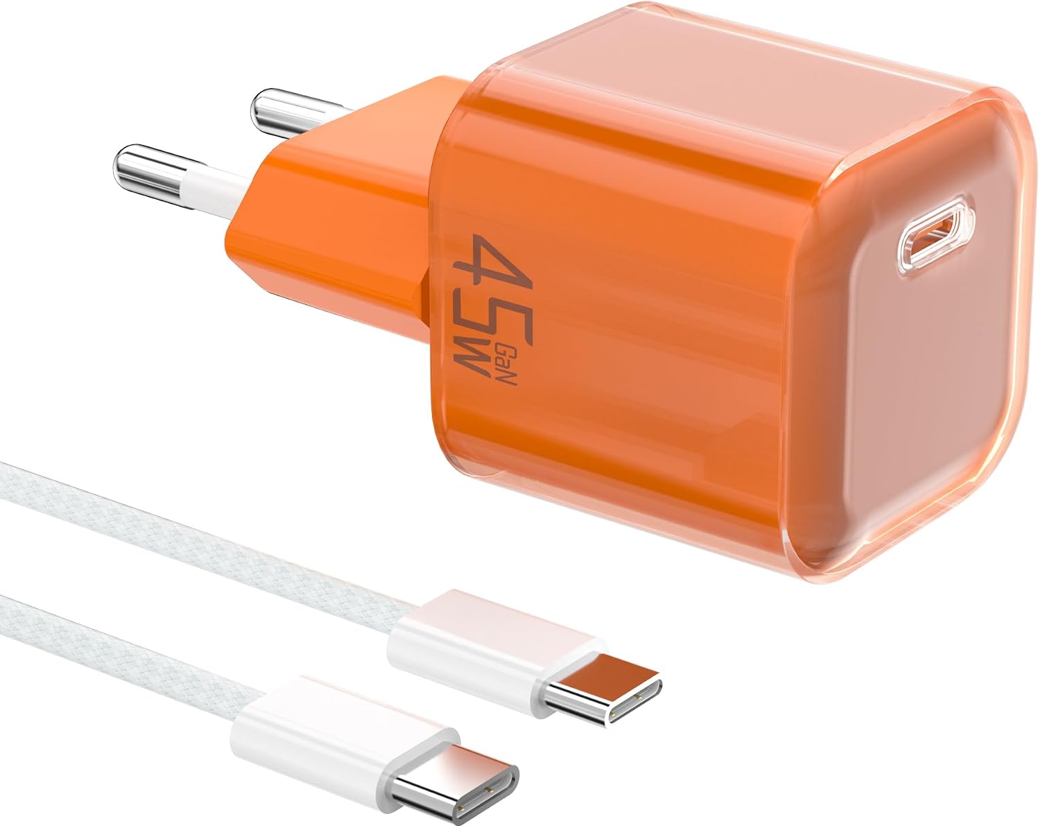 YISH Cargador USB C Carga Rapida 45W：GAN PD3.0 Enchufe USB C Movil Cargador Tipo C Carga Rapida Compacto para Teléfonos Inteligentes y Tabletas USBC Cargado Cabezal con 60W Cable Tipo C a C