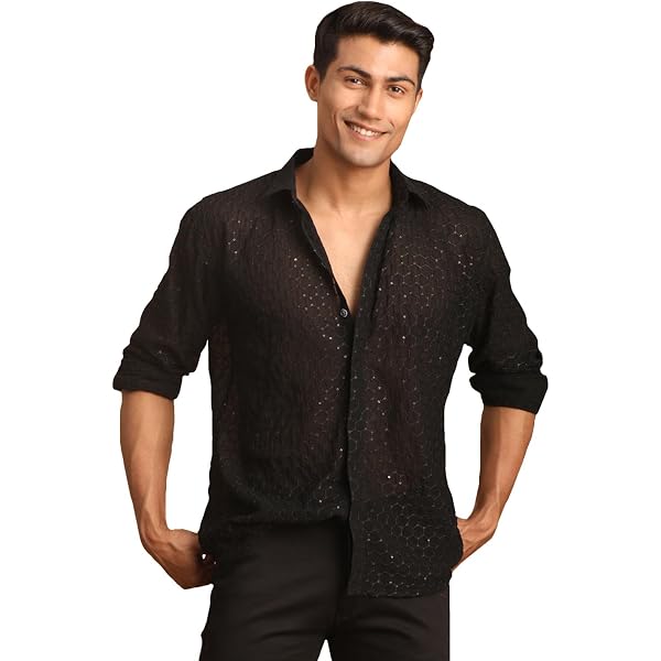 Men's Glitter Button Down Shirt - Short Sleeve Party Top With Sparkle - View #5