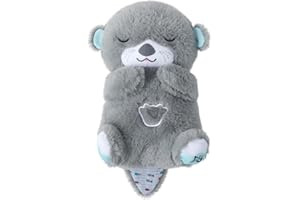 HOMEMARI Peluche de nutria con luz musical y movimiento respiratorio, caja de música de nutria con repetición de felpa, ayuda para dormir para bebés, regalo para recién nacidos