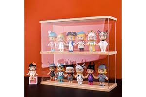 Nynelly 2 Livelli Vetrina Acrilico Trasparente Montare Controsoffitto Scatola Stoccaggio Organizzatore Vetrina Antipolvere per Action Pop Figure Giocattoli Da Collezione, Legno