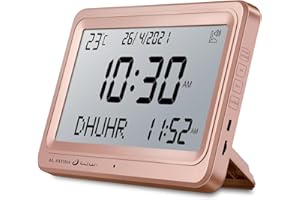 Al salama Azan Clock, Automatic Worldwide Digital 8 Azan Prayer Sounds Muslim Prayer Clock for Home Decor (Pink)