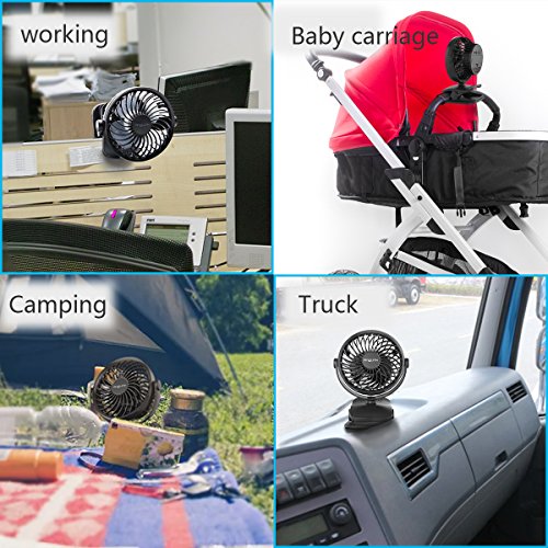AngLink mini USB Clip Ventilator mit Batteriebetrieben mini Tischventilator Fan | 4 Geschwindigkeitsmodi, Beliebige Rotation | PC, MAC, Notebook optimal für den Schreibtisch, Kinderwagen, Rollstuhl, Schlafzimmer, Camping - 8