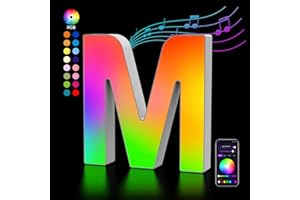 KANGTAIXIN Lettres Lumineuses Alphabet, Lumineux Lampe LED Lettre RGB, App Controllo Lumières Lettre Deco Opérateur à USB pour Anniversaire, Fête des Mères, Mariage, Vacances, Maison, Bar, Se Marier - M