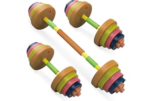 HITISH Kids Gym Weights Set for Home - 2-In-1 Barbell and Dumbbell Gym Equipment, Toddler Beginner Workout Toy for Pretend Play Lifting Exercise & Fitness - Adjustable Fill with Sand or Water