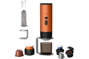 GÉNÉRIQUE Machine a Cafe Portable, 3 En 1 Machine à Café Multi Capsules Avec D'Eau 90ml et Écran LED pour Camping, Bureau et Voiture, Auto-Chauffante, Compatible Café Moulu et les Capsules Espresso (Orange)