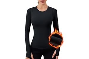 IECCP Damen Sportshirt Langarm Laufshirt Fleece Thermo Herbst Winter Pullover Oberteile Training Fitness Langarmshirts mit Daumenlöche für Sport Laufen Fitness