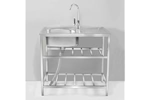 KUKIXO Évier Cuisine 1 Bac Acier inoxydable Évier utilitaire 1 compartiment avec robinet, avec égouttoir, pour Garage, Restaurant, Cuisine, Buanderie, Intérieur extérieur ( Color : Single cold , Size : 75*40