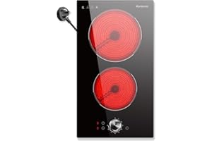Karienvir Ceramic Hob 2 Zones, Knob & Touch Control, Plug in Ceramic Hob 220V, 2800W, 30cm Electric Hob 2 Rings Countertop & Built-in.