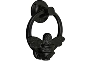 Aldaba de puerta de abeja negra para puerta delantera, anillo de Brass bee sólido pulido, aldabas negras con placa de golpeo, UPVC, muebles de puerta delantera de abejorro con un diseño único