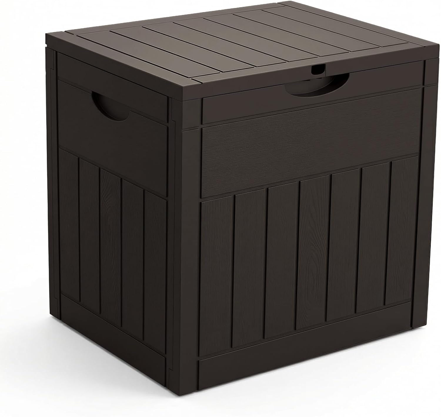VOUNOT® Arcón Exterior Capacidad 126L PP Baúl Almacenaje Exterior con Tapa Bloqueable Asas Impermeable Caja de Almacenamiento Patio 56x43x53 cm Efecto de Madera para Ordenación Jardín y Terraza Marrón