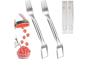 DONGZQAN 2 Stücke Melonenschneider Wassermelonen Schneider, 2-In-1 Wassermelonen Gabelschneider, Watermelon Cutter, Melonenschneider Aus Edelstahl für Die Küche, Familienfeier, Camping