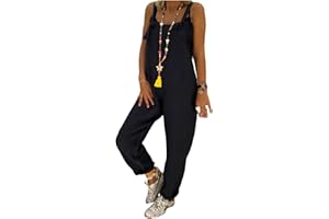 UNEEDVOG Combinaisons pour Femmes, Salopette En Lin De Couleur Unie Douce, Sans Manches, Longue, Baggy,